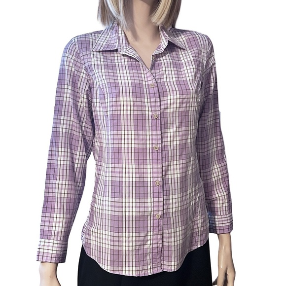 LL Bean Utility Shirt Top Blouse Nylon Fishing Hunting Hiking Lavender Plaid - Picture 8 of 15
